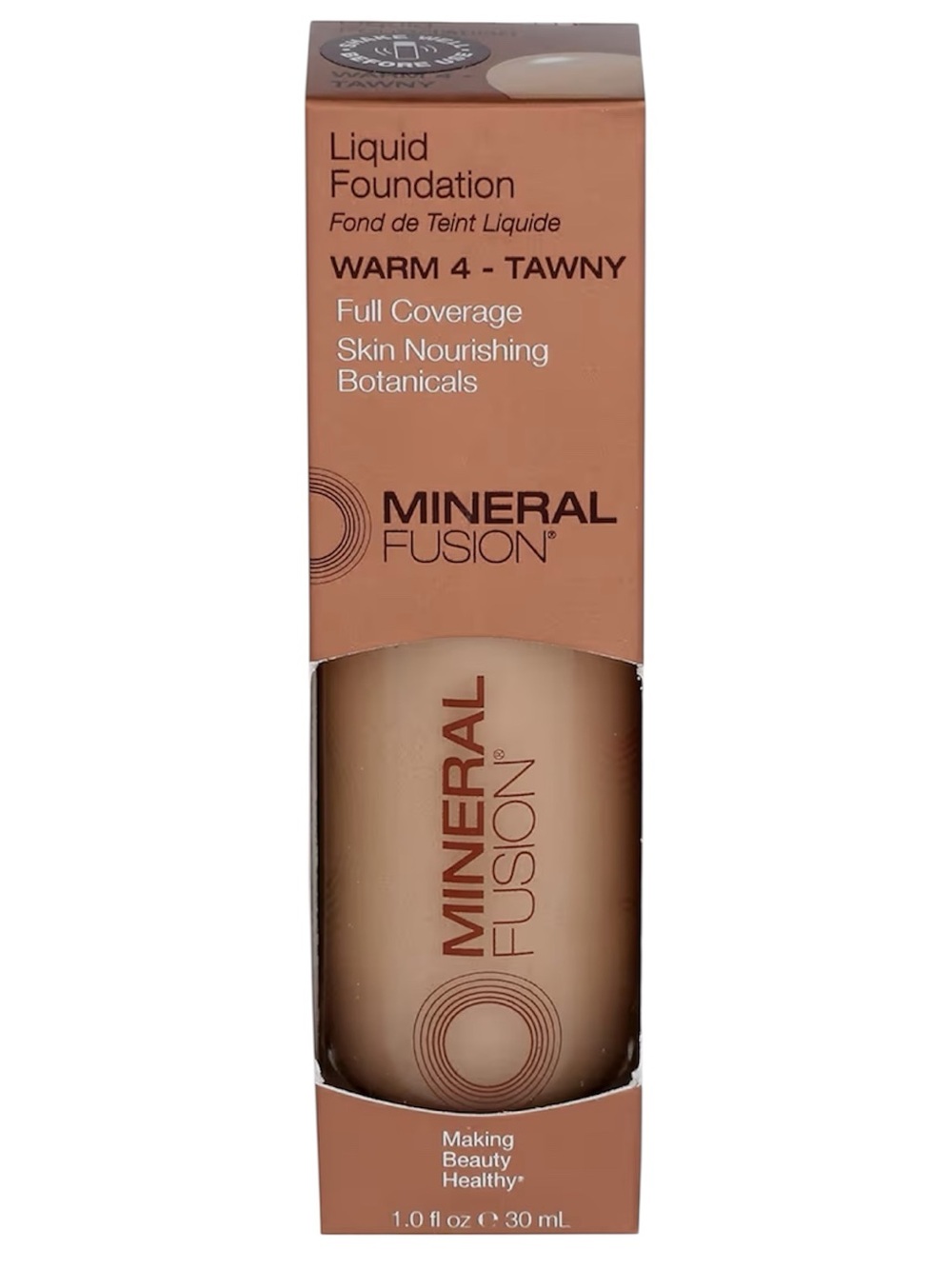 Mineral Fusion Full Coverage Foundation, Liquid Foundation Warm 4-Med to Tan 1oz